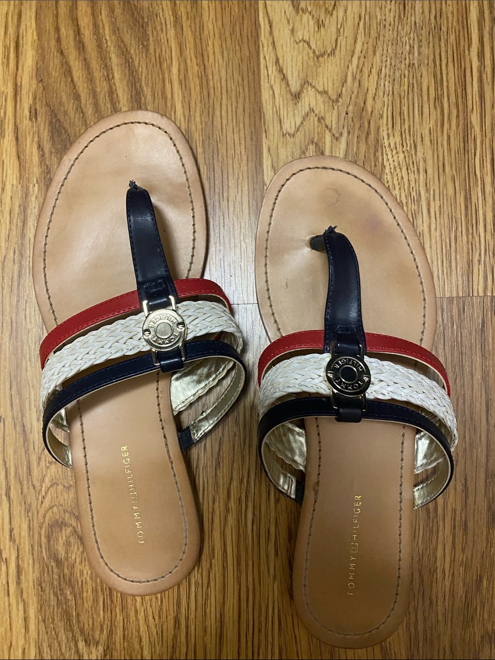 Tommy Hilfiger Women's Navy & Red Braided Slide Sandals